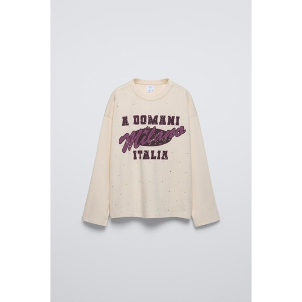 Zara Girls Size 6/7 Rhinestone "Milano" T- Shirt‎ " Pink/Cream